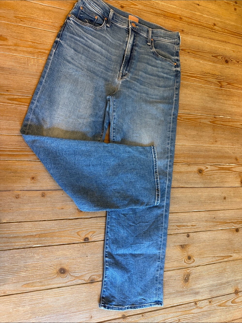 MOTHER Rambler Zip flood  Straight-Leg Denim Jeans in washed Blue